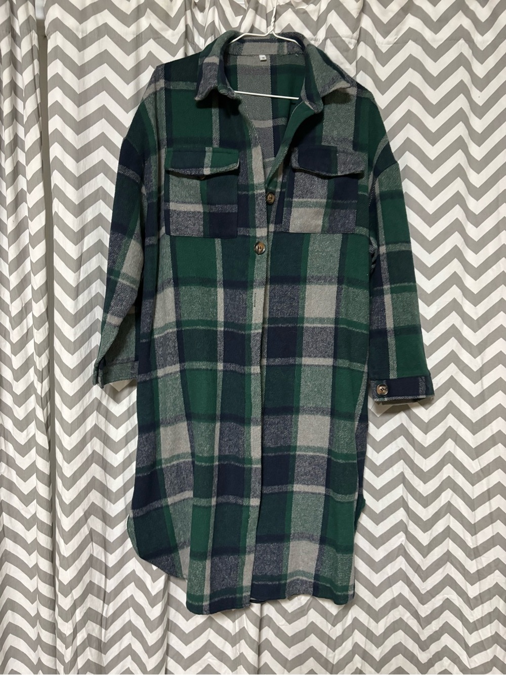 Plaid Green and Navy Long Shacket Jacket